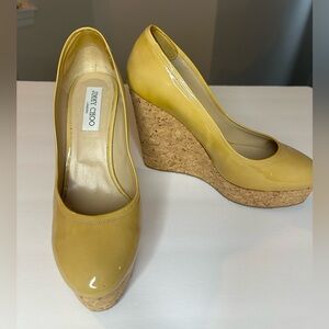 Jimmy Choo Nude Patent Cork Platform Wedges
